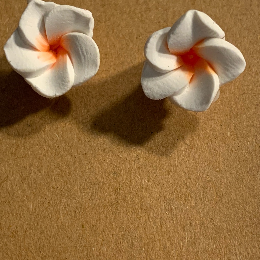 White And Orange Plumeria Flower Earrings